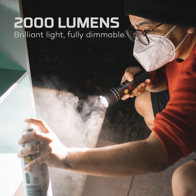 The SLYDE KING 2K is a 2,000 lumen torch with zoom, and 500 lumen COB work light. Each light mode is dimmable with programmable memory. The 2K also has an ergonomic rubberised grip and powerful magnetic base.