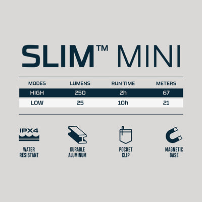 NEBO SLIM Mini  modes, run time and beam distances