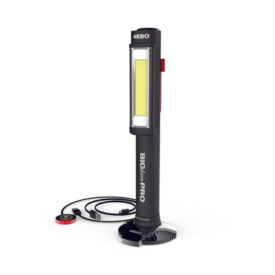 At Nebo Tools, we continually innovate so that we can offer the highest quality LED lighting products at the best price. The BIG Larry PRO features a high-power, 500 lumen COB work light and red hazard flasher.  Fully rechargeable and equipped with 2 magnetic charging stations, the BIG Larry PRO is ready to handle any task at any time.  The PRO also has a powerful magnetic base and adjustable steel clip for convenient hands-free lighting. 
