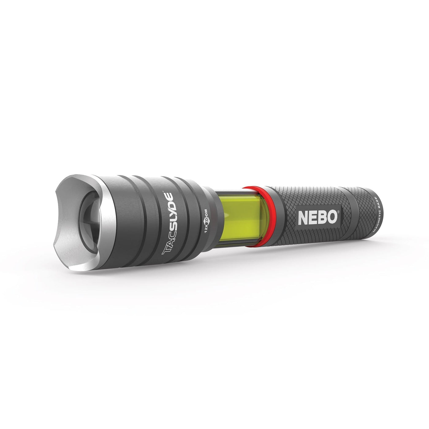 At Nebo Tools, we continually innovate so that we can offer the highest quality LED lighting products at the best price. The Tac Slyde™ features a 300 lumen flashlight with 12x adjustable zoom and 5 light modes. A COB lantern feature with 3 light modes, including emergency red flash, is also available upon extension of the light. A powerful magnetic base provides convenient hands-free lighting, and the lanyard helps keep this light handy when you need it most.