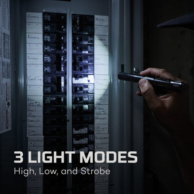 At Nebo Tools, we continually innovate so that we can offer the highest quality LED lighting products at the best price.  The Columbo™ 150 torch features a 150 lumen LED, 3 light modes, 4x adjustable zoom, Easy Touch Technology, strong steel clip, and a waterproof (IP67) anodized aircraft-grade aluminium body. The included two AAA alkaline batteries allow for up to 6 hours of operation.