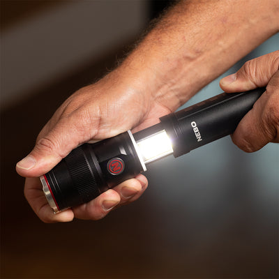 At Nebo Tools, we continually innovate so that we can offer the highest quality LED lighting products at the best price. The Franklin™ Slide is a high-powered 500 lumen COB LED flashlight and work light, retractable clip, and powerful magnetic base. It features 7 light modes, Direct-to-Red, and Power Memory Recall. The powerful LED flashlight can shine up to 160 meters away. The included battery allows for up to 60 hours of operation in between charges.